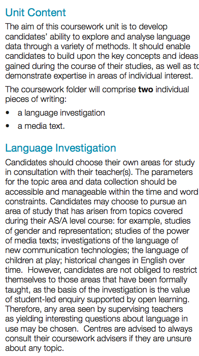 English language investigation coursework methodology